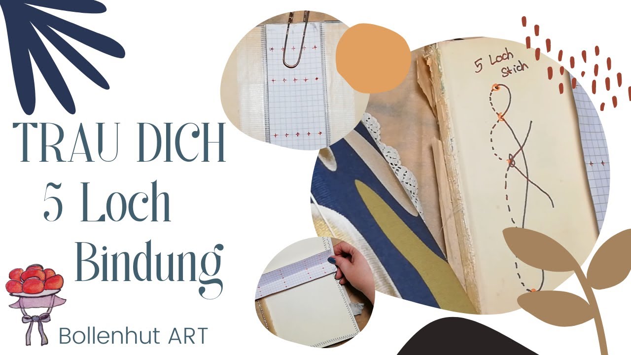 TRAU DICH 💗 5 Loch Bindung 💗 Wie du Signaturen ins Junk Journal einnähen kannst 💗 Bollenhut Art 💗