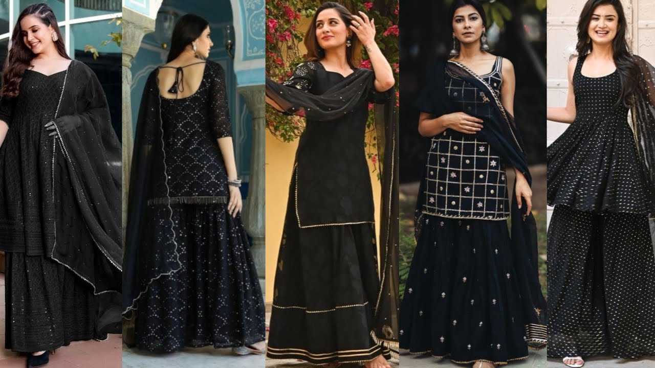Beautiful Black Sharara And Gharara Designs||Black Colour Palazzo Suit Ideas||Latest Black Suit 2022