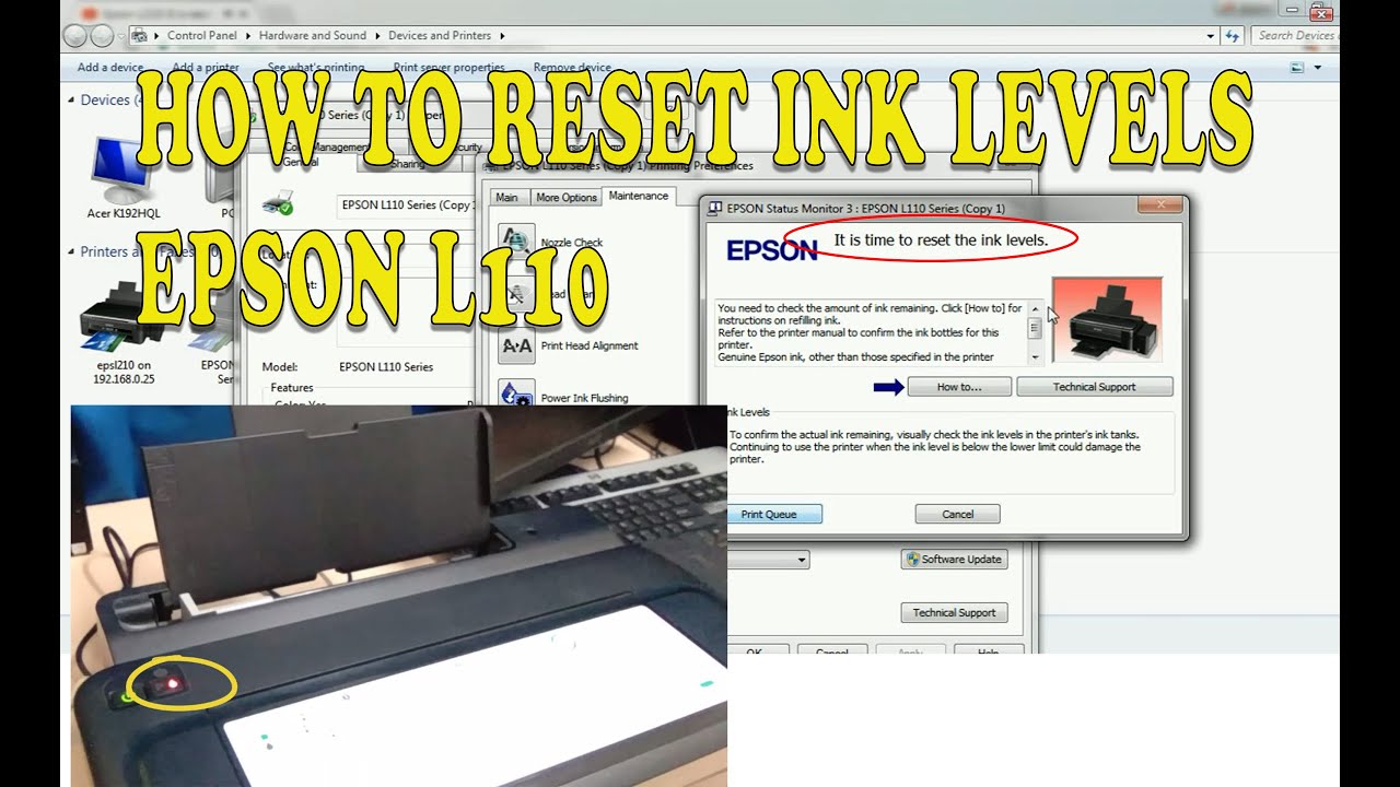 Epson L110 It is time to reset ink levels-solved