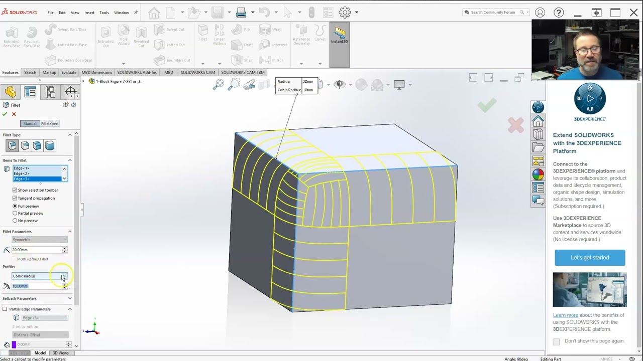 SolidWorks: Fillet Basics - Multi Radius Fillet (Section 8-5)