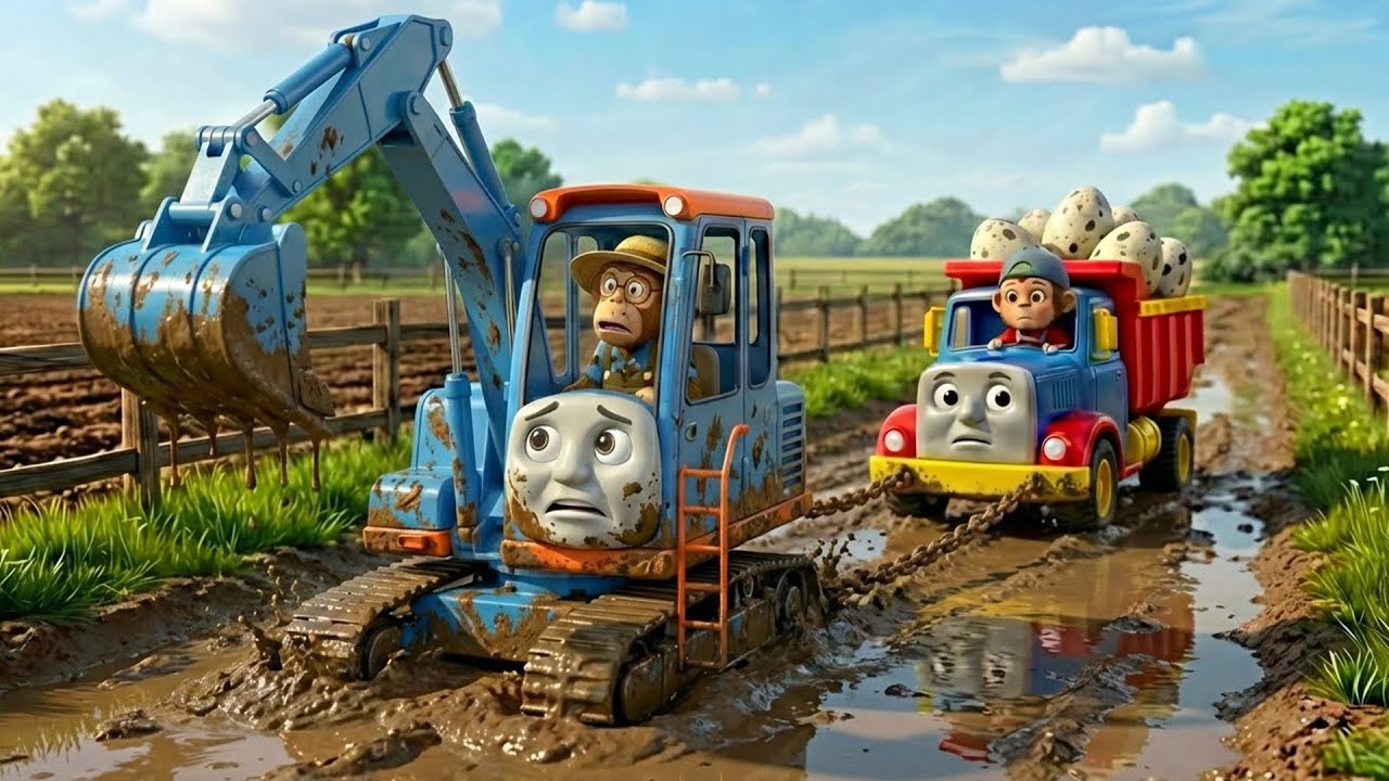 Monkey Funny | Papa, PiPi and Bunny Fix the Farm Road with Thomas | Monkey Cartoon