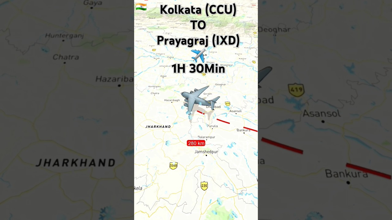 Kolkata to Prayagraj flight route ✈️ #airplane #aviation #aeroplane #mahakumbh2025 #shorts #travel