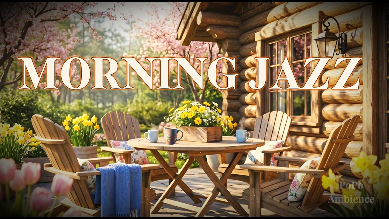 Morning Jazz ☕Gentle Jazz Music~ Cozy Log Cabin Garden Ambience for Positive Energy, Study & Focus