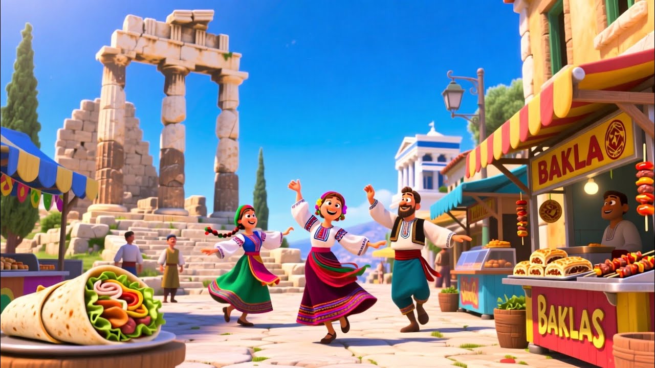 Greece Song for Kids 🇬🇷 | Learn Greek Attractions & Food with Fun Music!