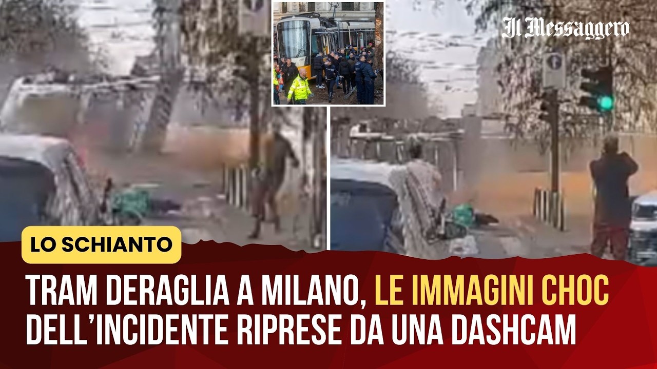 Tram deraglia a Milano, il momento dell'incidente ripreso dalla dashcam di un'auto: il video choc
