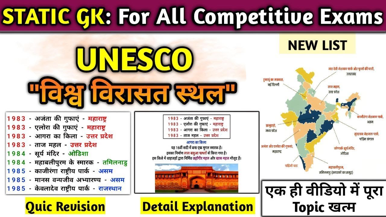 unesco world heritage site india | भारत के विश्व विरासत स्थल 2025 | Unesco sites 2025 | Static gk