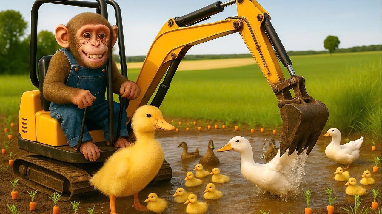 Monkey Coco Bathes the Ducks and Cleans Up the Stream - Monkey Farm Work | CoCo Farm
