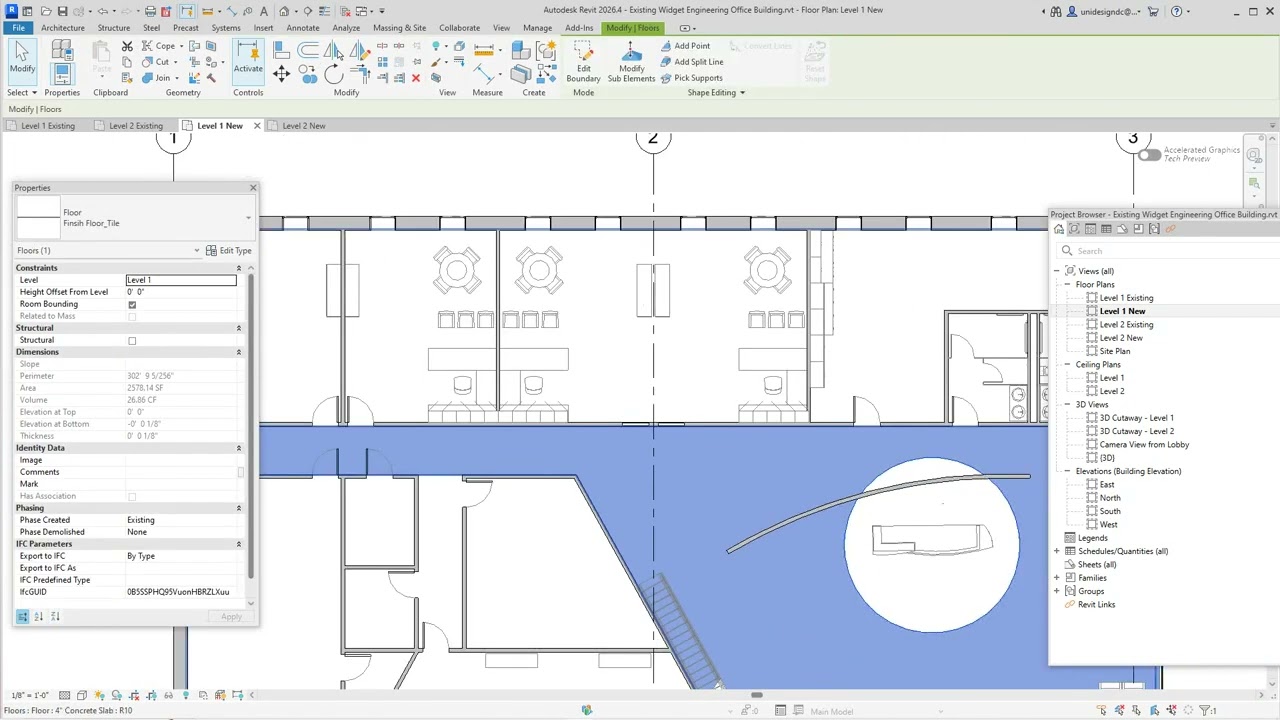 Revit 2026 Phasing Exercise for remodeling an Existing building