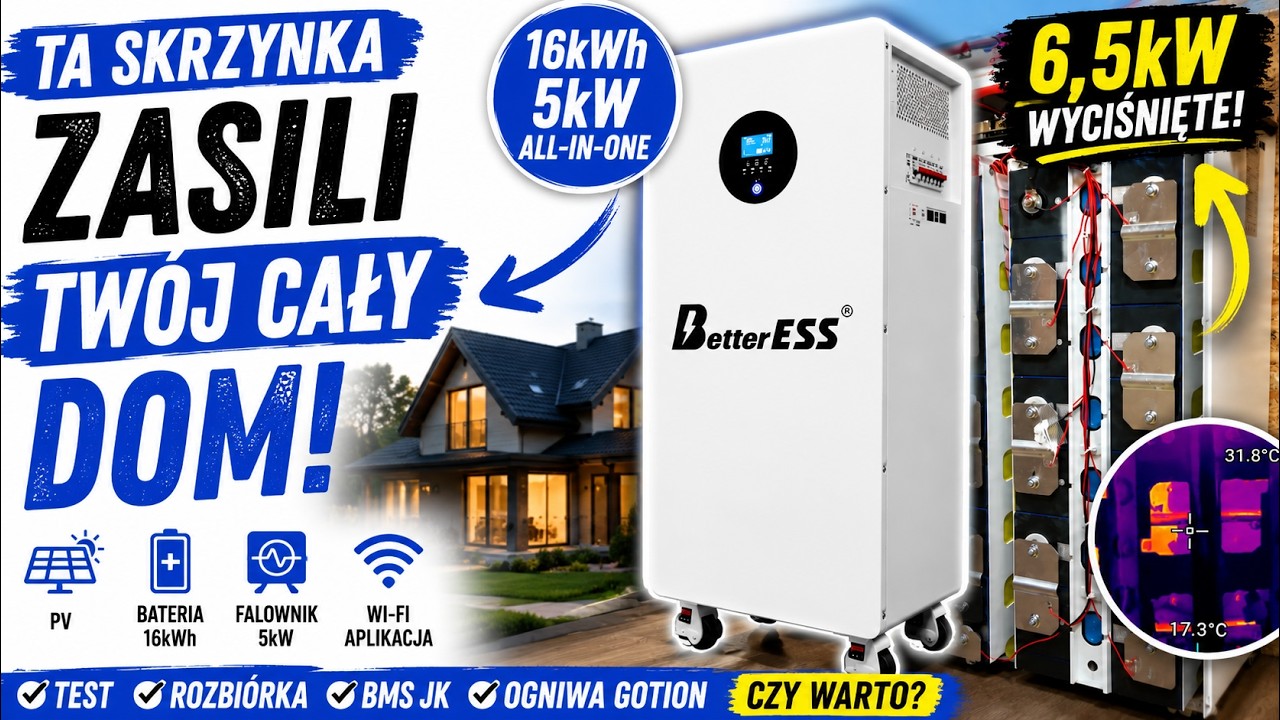 16 kWh + 5 kW ALL-IN-ONE! Rozbieram BetterESS i testuję ją do 6,5 kW 😱 | JK BMS + Gotion