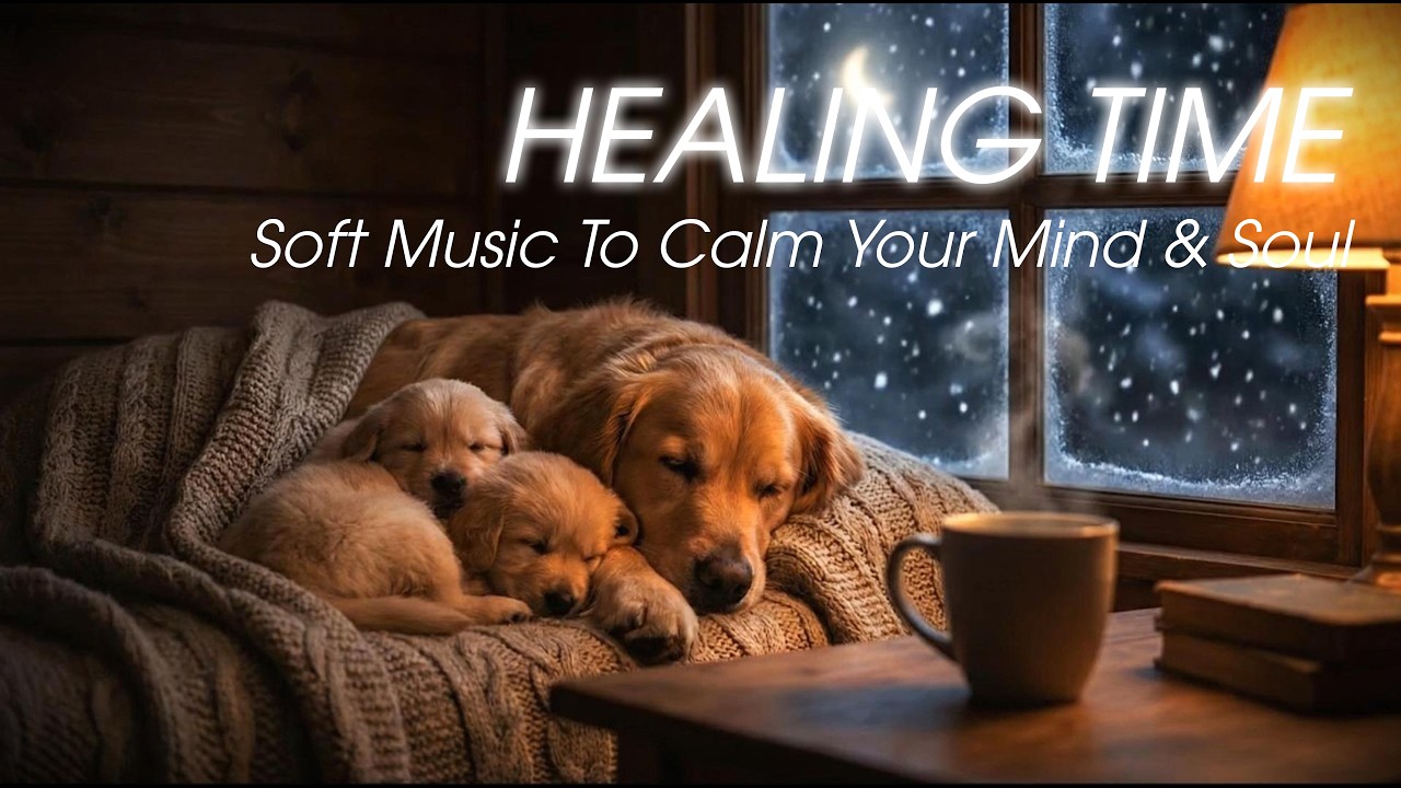 Cozy Winter Night ❄️ Deep Sleep Music with Cute Golden Retrievers