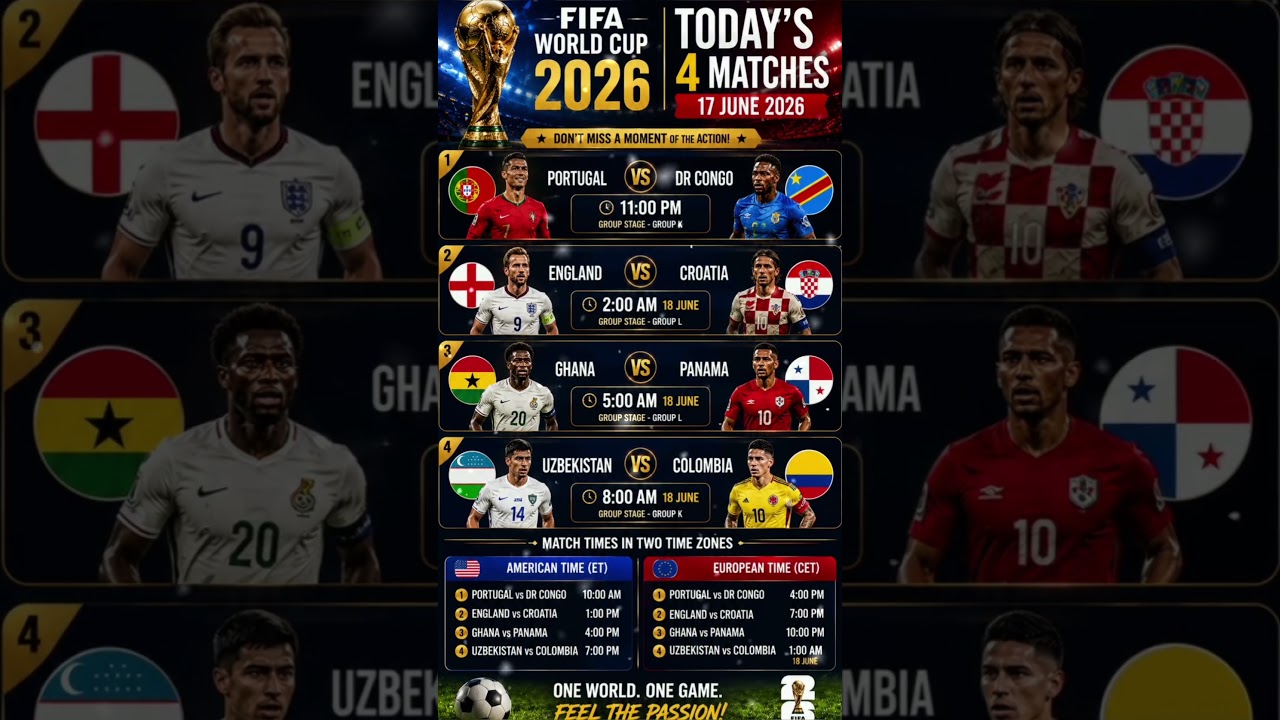 FIFA World Cup 2026 Today's Match Schedule | Portugal, England & Colombia in Action | June 17
