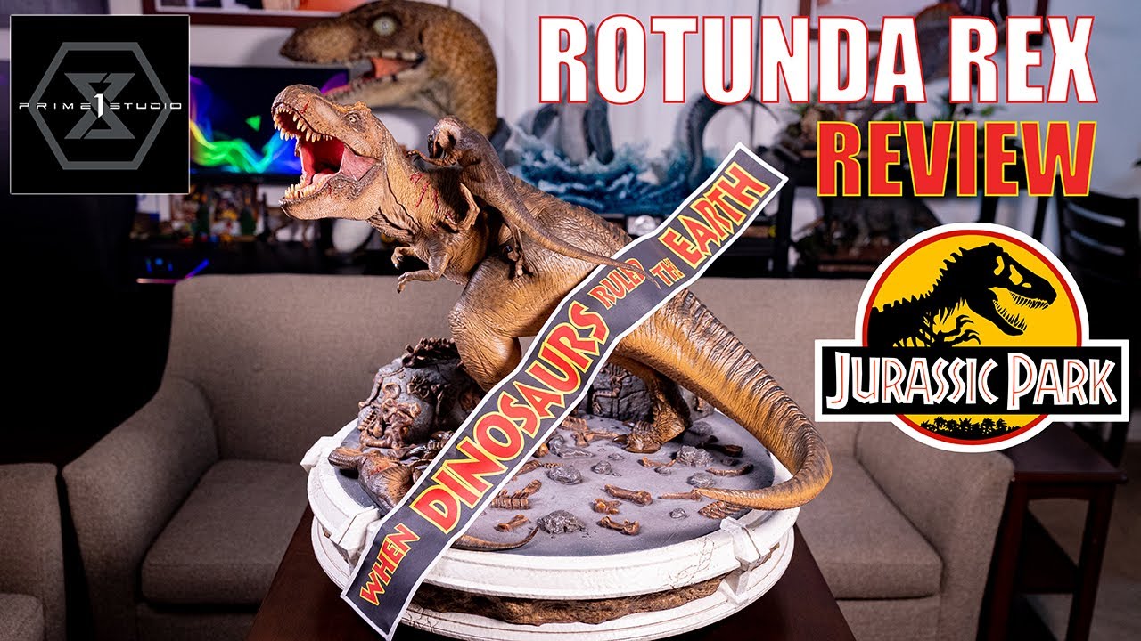 Prime 1 Studio Jurassic Park T. Rex vs Velociraptors in the Rotunda Statue Unboxing and Review!