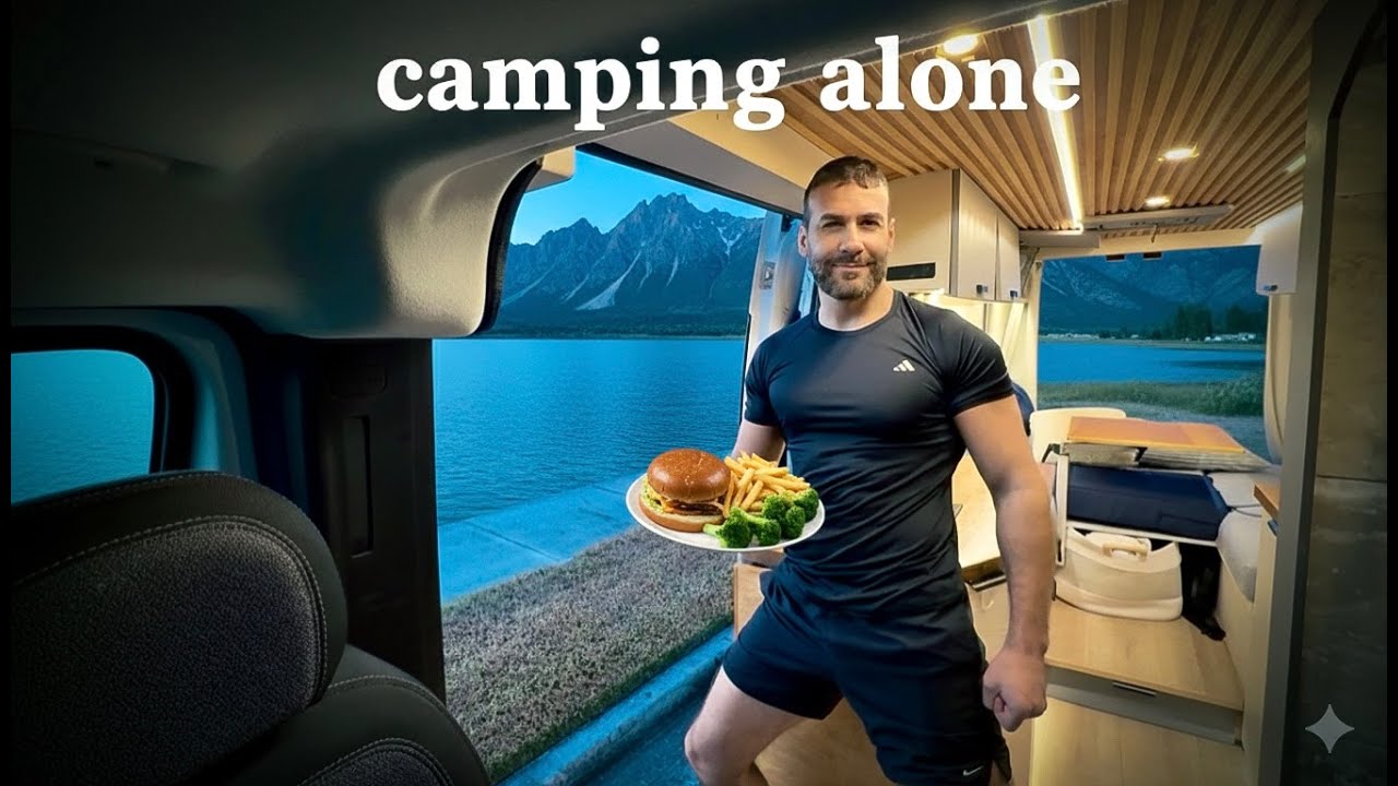 Stealth camping on the side of the road and cooking cheeseburger