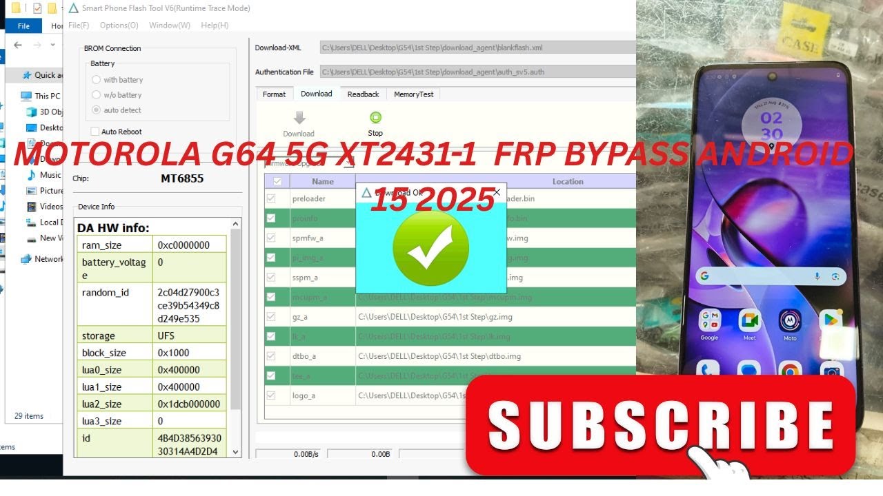 Motorola g64 5g XT2431-1  Frp Bypass Android 15 2025