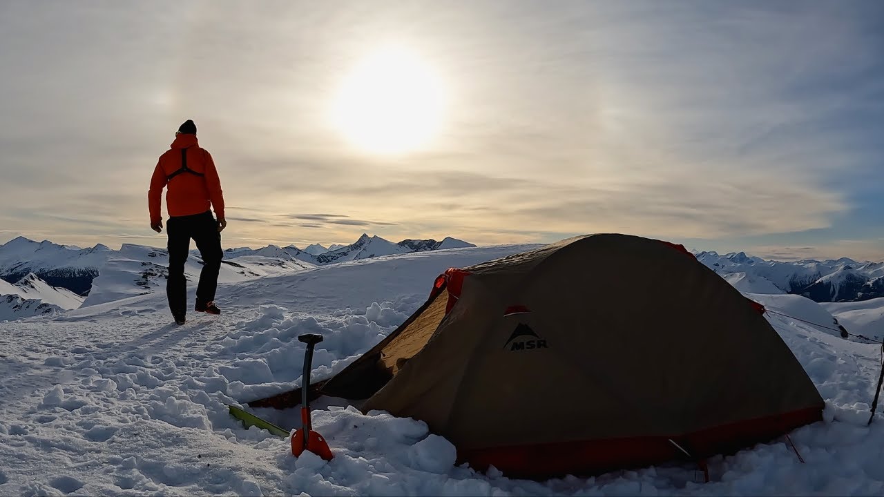 A SOLO SKI TOURING SNOW CAMPING ADVENTURE | RELAXING MOUNTAIN & RIVER SOUNDS | ASMR