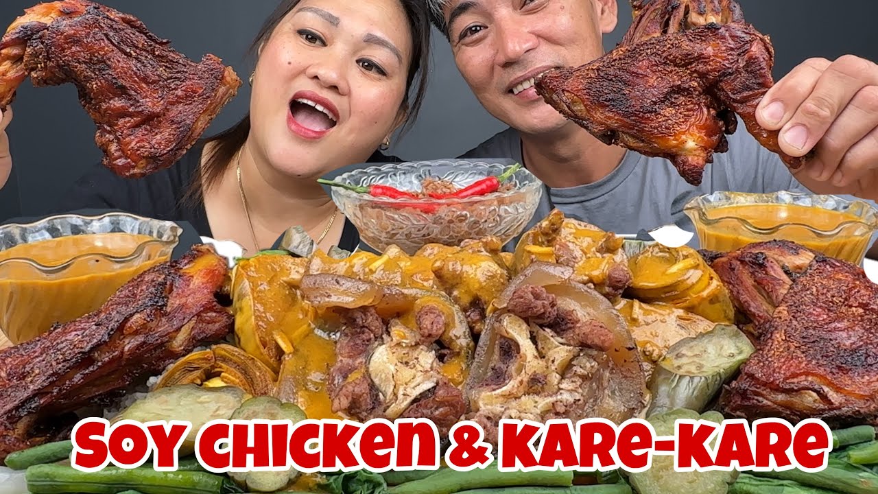 FRIED SOY CHICKEN + OXTAIL KARE-KARE! PINOY MUKBANG W/ JUSTLAFAM