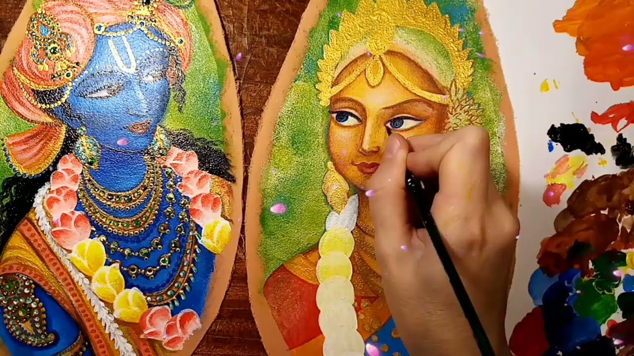 История: Как Кришна смущается Шримати Радхарани. Рисунок на мешочке для чёток. Истории о Кришне.