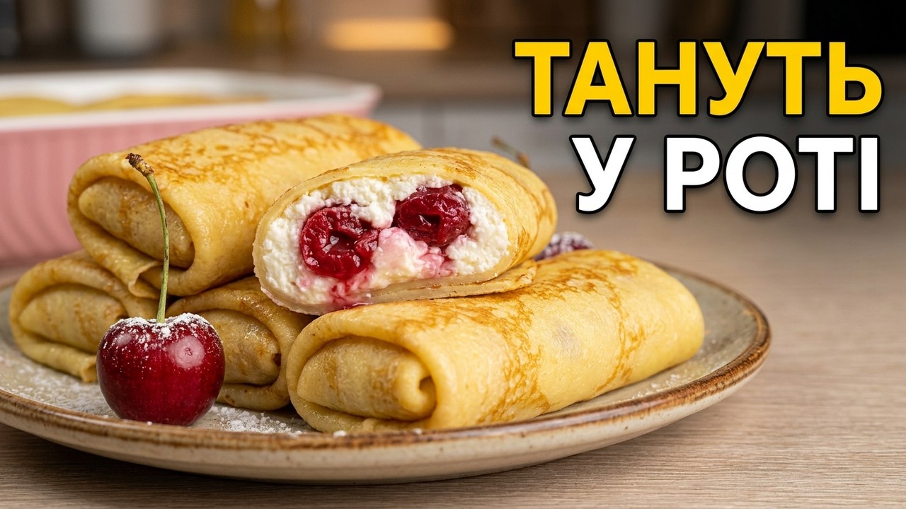 Секрет ідеальних млинців з сиром і вишнями — спробуйте сьогодні!🍒