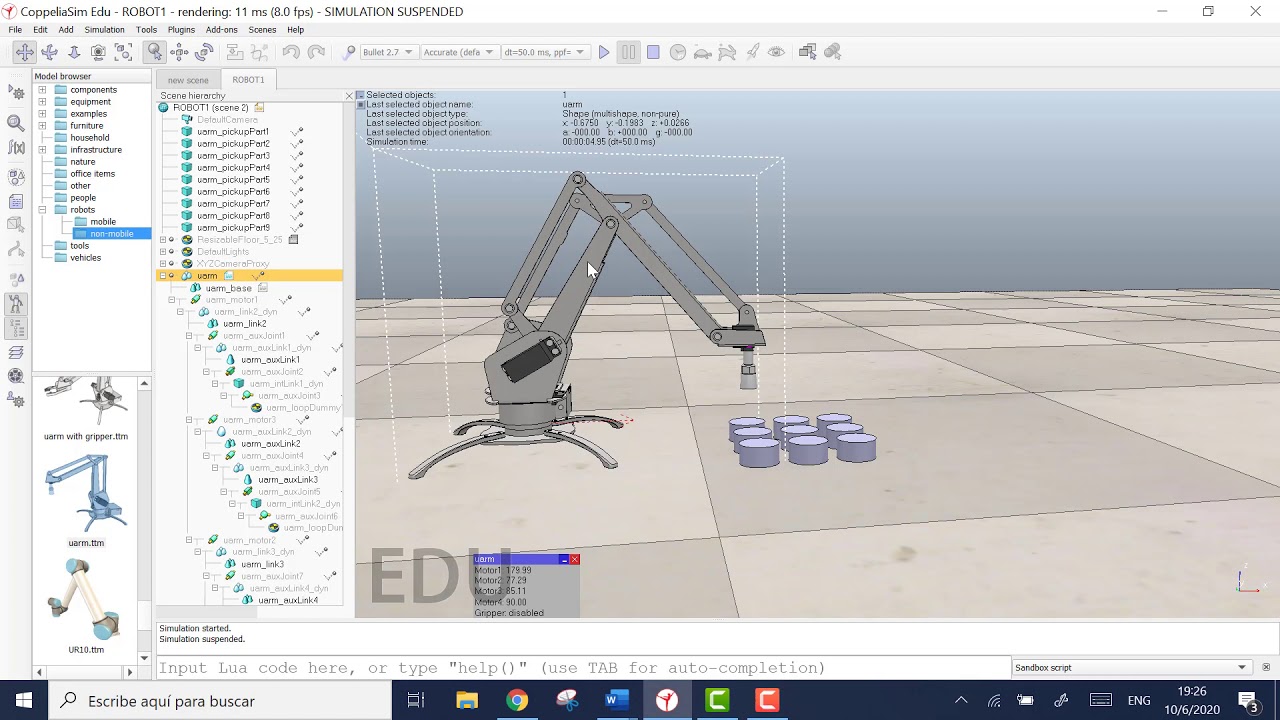 Simulación brazo robótico en CoppeliaSim