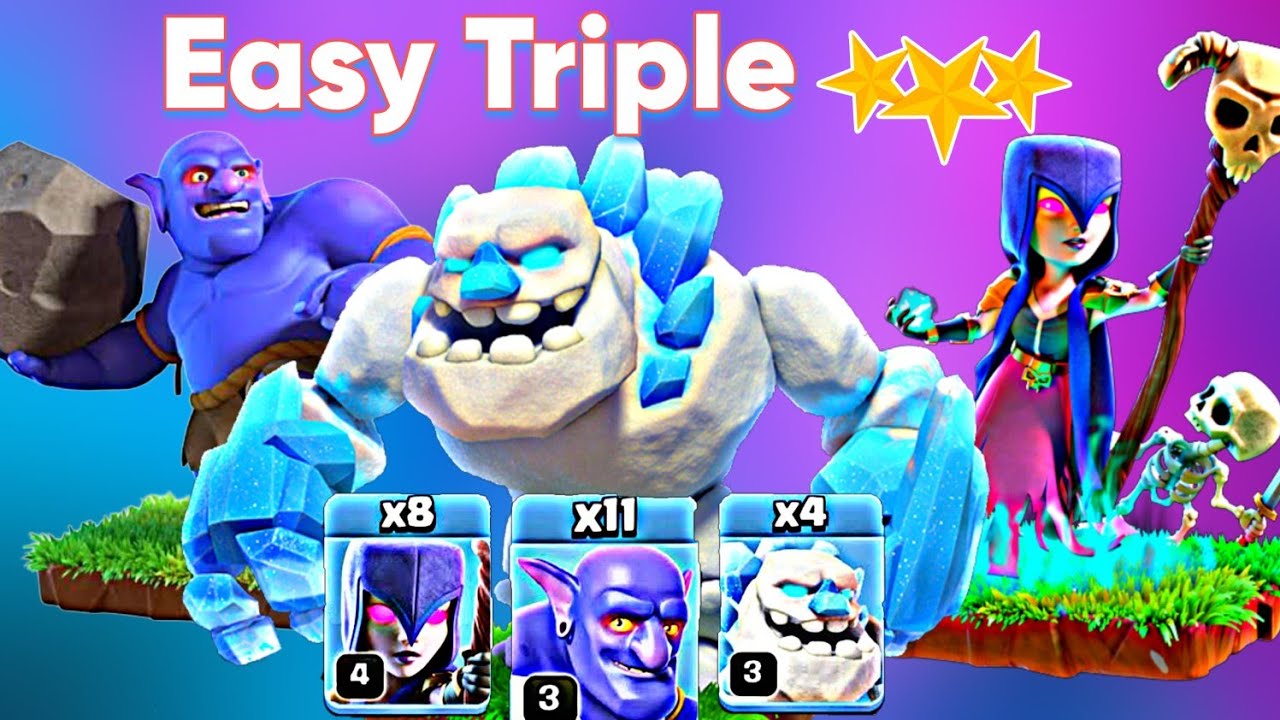 TH12 Attack strategy  | Ice Golem + Bowler + Witch | Easy Triple and Strongest Army