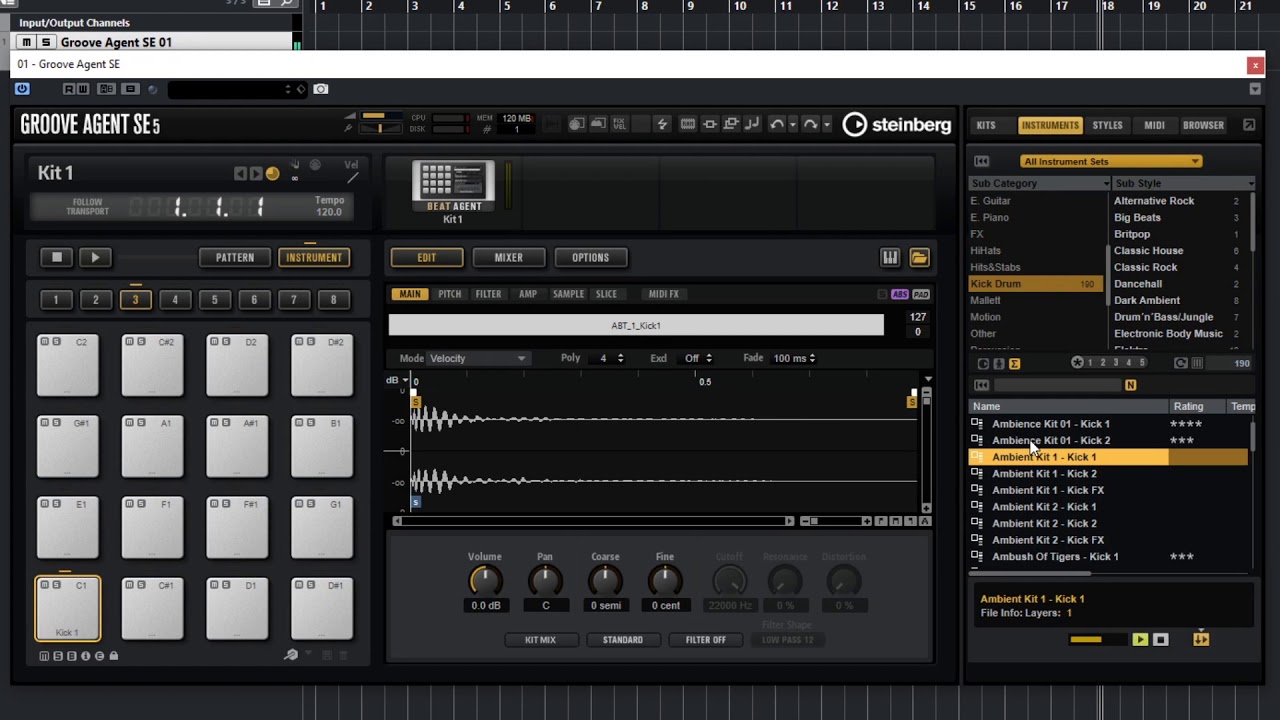 Cubase Groove Agent, how to select & load individual drum sounds.