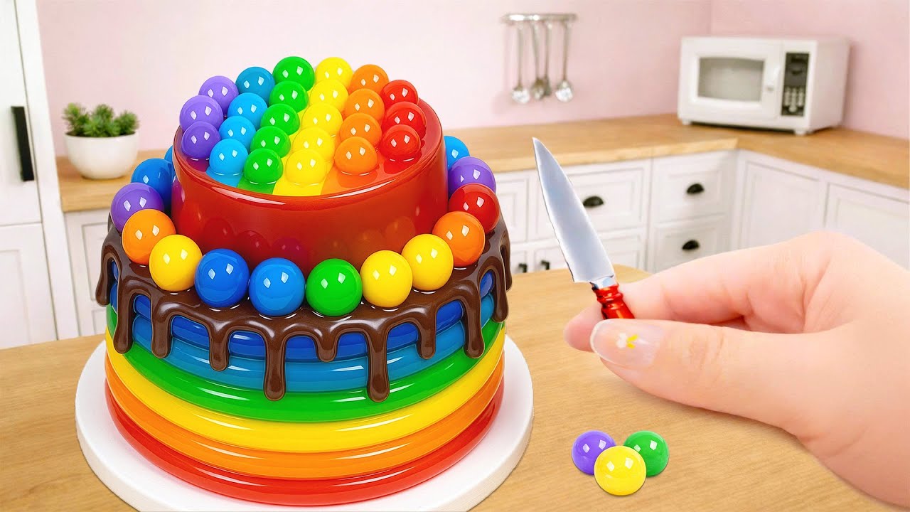 Mini Rainbow Cake Decorating with Chocolate Drip 🍫🌈 Colorful Buttercream & Candy Topping ASMR