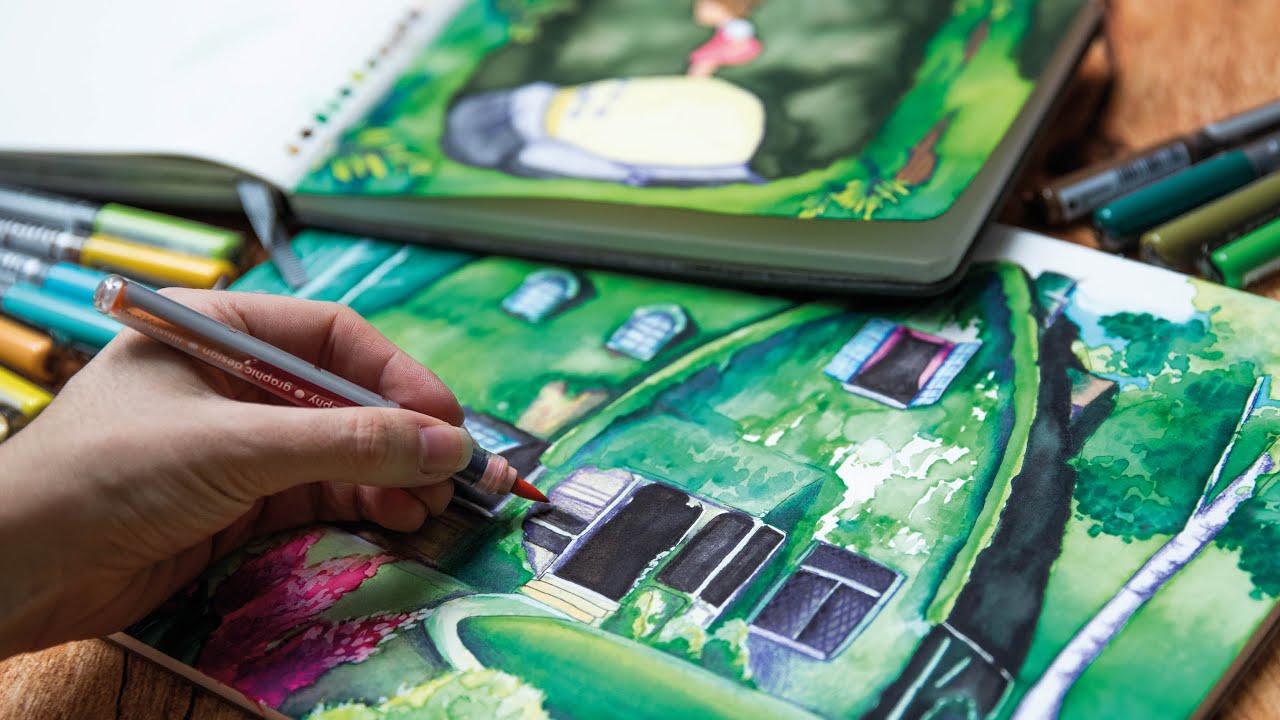 Рисование сцен из студии Ghibli маркерами Karin.