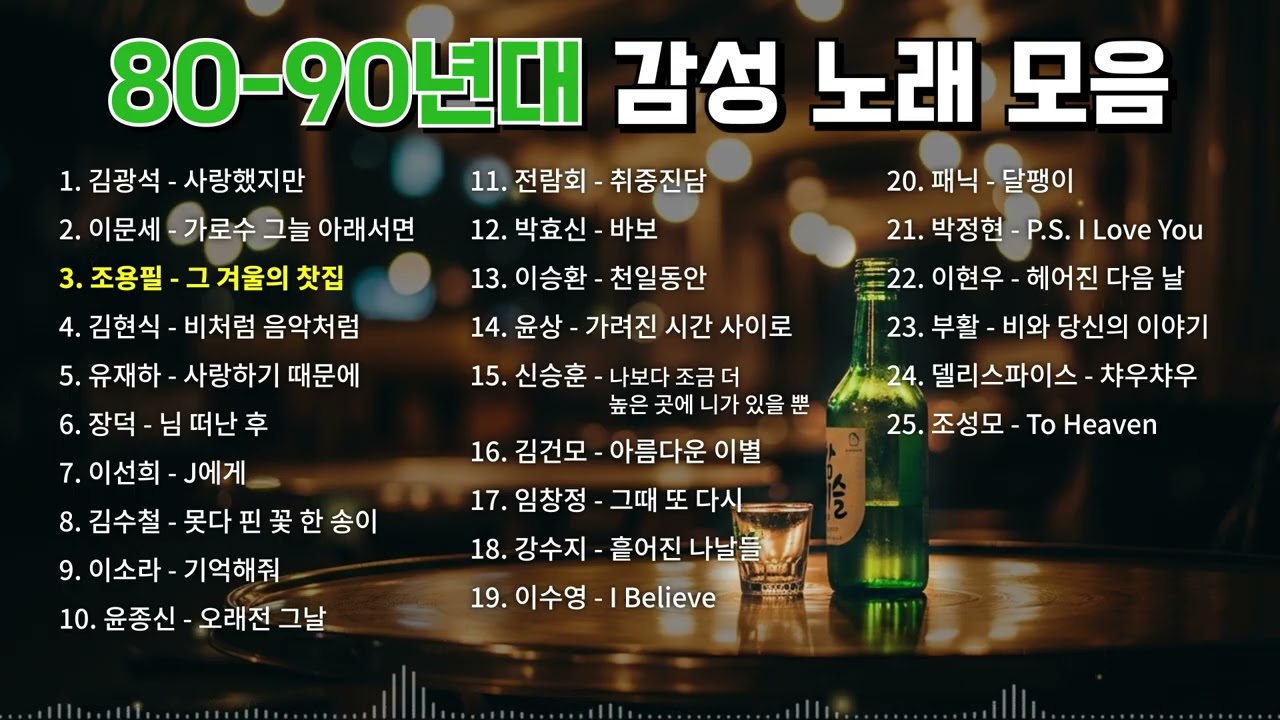 퇴근 후 한 잔🍺 혼술 감성 8090 명곡 모음 | 혼술 플레이리스트 | 같이 마셔요 | 감성 | 잔잔 | 술집 | 포차 | 퇴근길노래