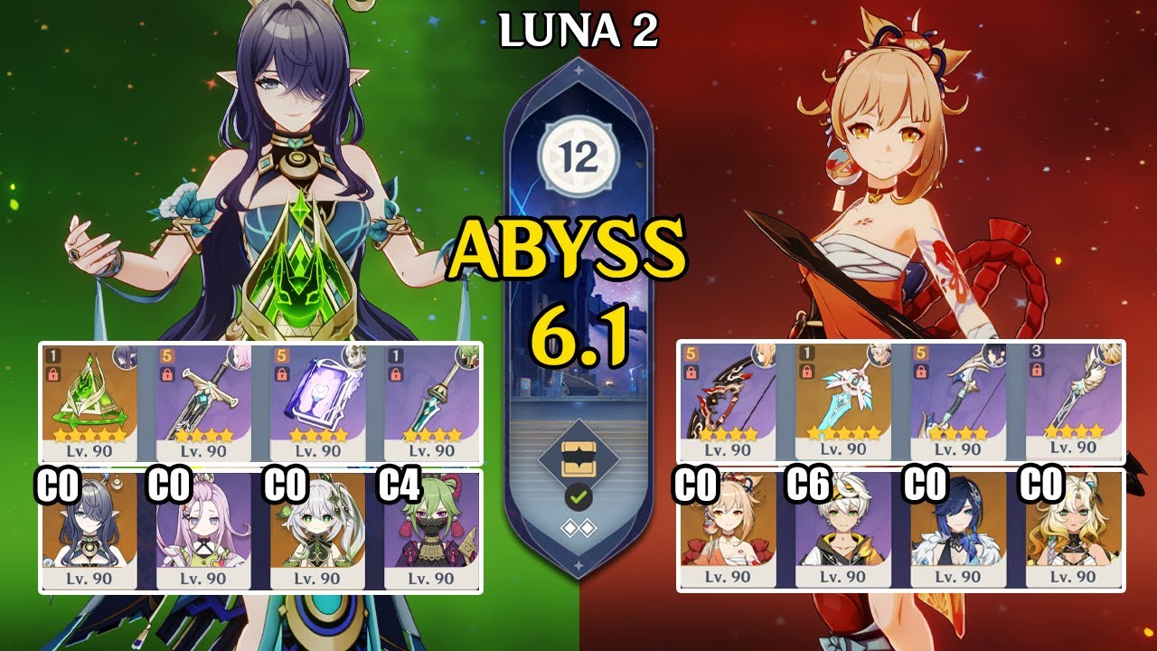 【Genshin Impact Бездна 6.1】C0 Лаума Lunar Bloom DMG & C0 Ёимия Vaporize｜原神 Spiral Abyss
