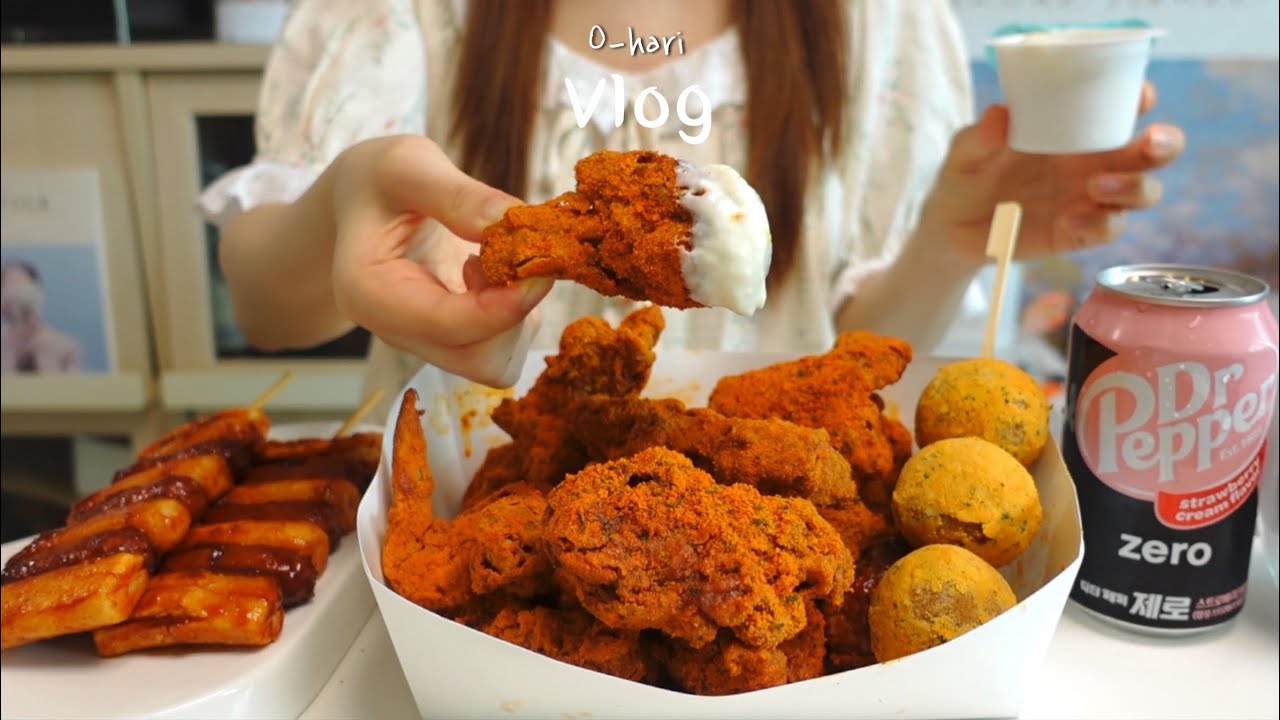 Острые куриные шарики с сыром и ребрышками. What I eat in a week in Korea