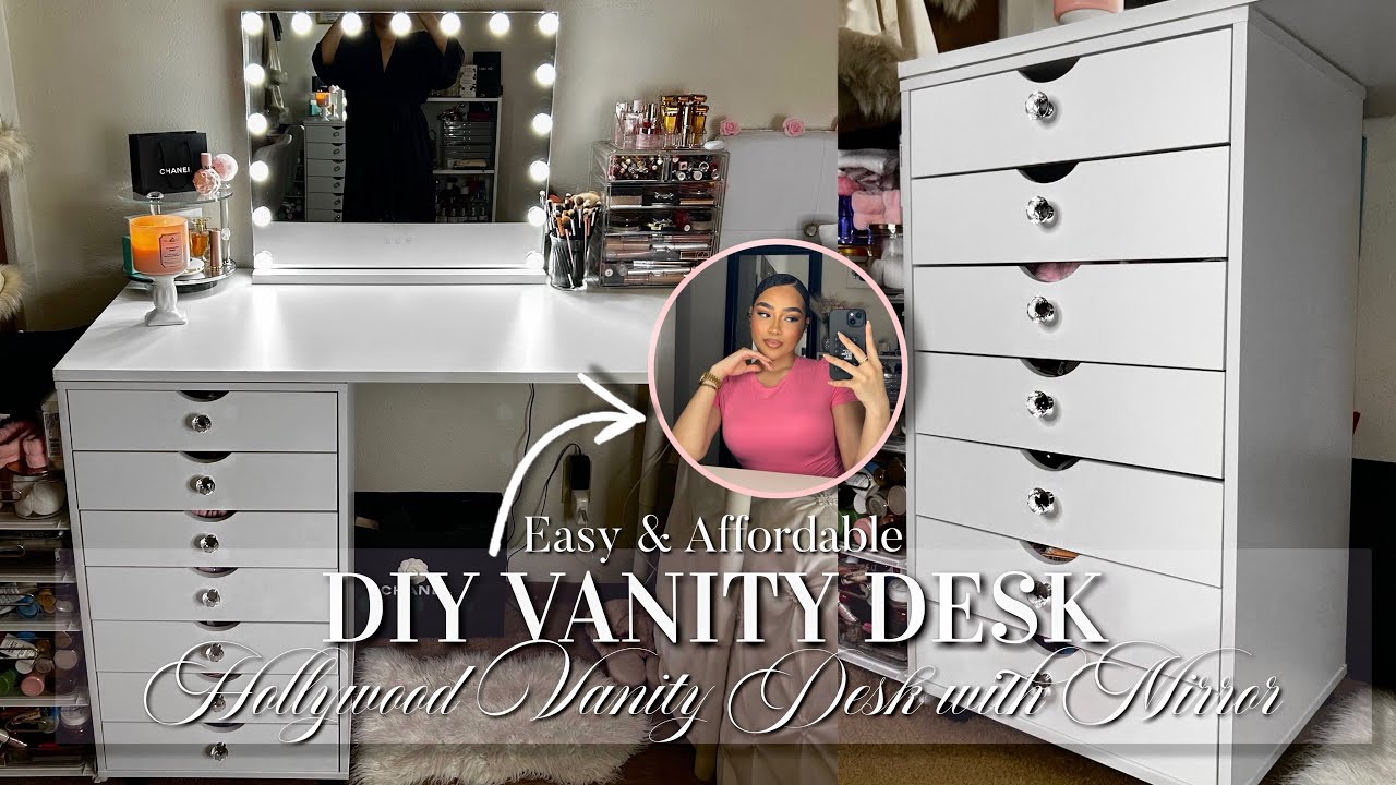 DIY VANITY DESK AT HOME | GLAM HOLLYWOOD VANITY DESK WITH MIRROR | EASY & AFFORDABLE