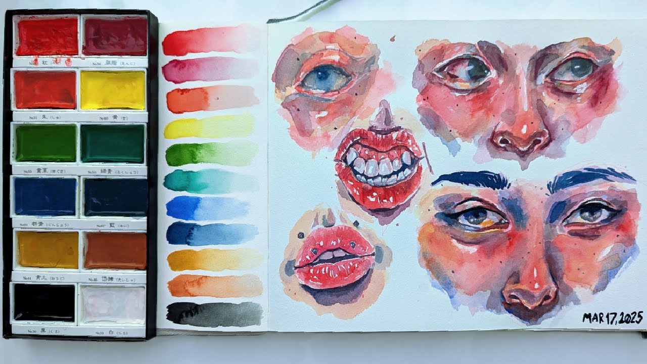 Trying KURETAKE Gansai Tambi Watercolors (again) swatching, painting, and thoughts on the paint
