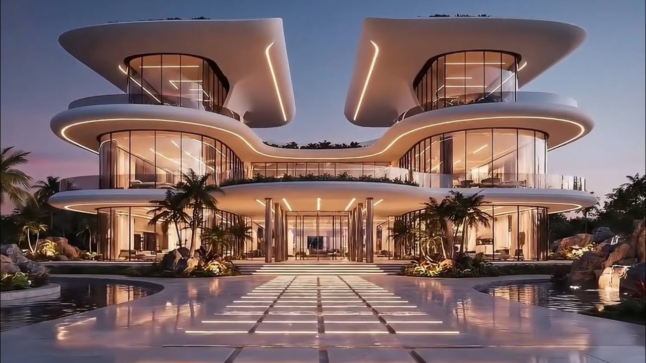 A Cinematic Tour of a Futuristic Waterfront Mansion | Modern Villa Design