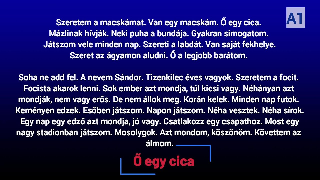 Slow Reading in Hungarian-A1- (HU/EN subtitles)  –  Ő egy cica