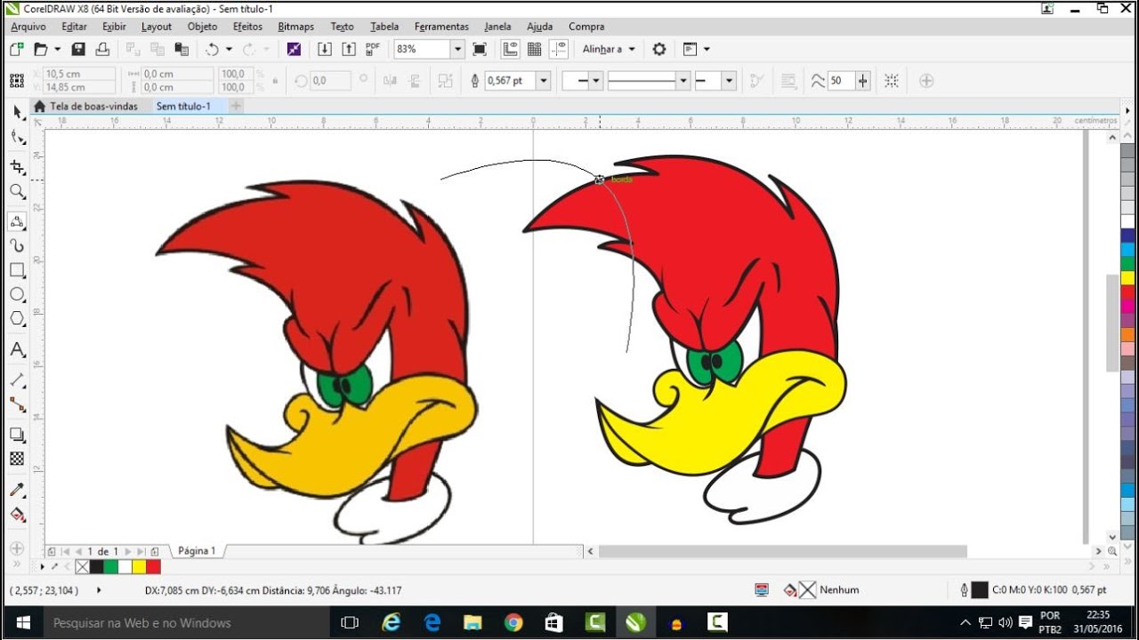 Curso de CorelDraw X8, ferramenta de desenho curva de três pontos pica pau-aula 42