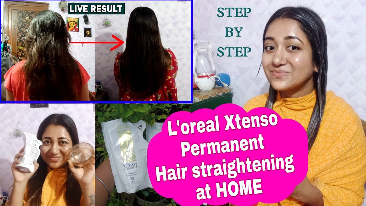 l'oreal xtenso permanent hair straightening process at home | live result | fully satisfied👌| #vlog