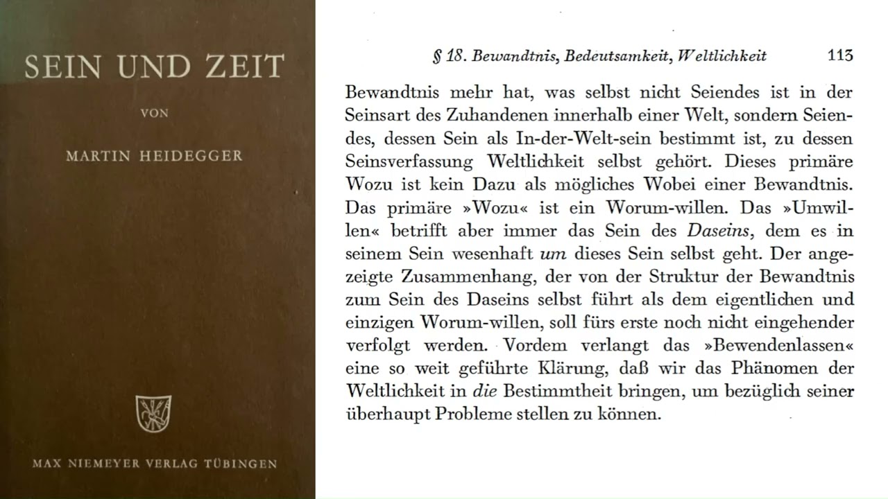 Heidegger | SEIN UND ZEIT | I. Abschnitt: Kapitel 3.A. | § 18 (1/2)