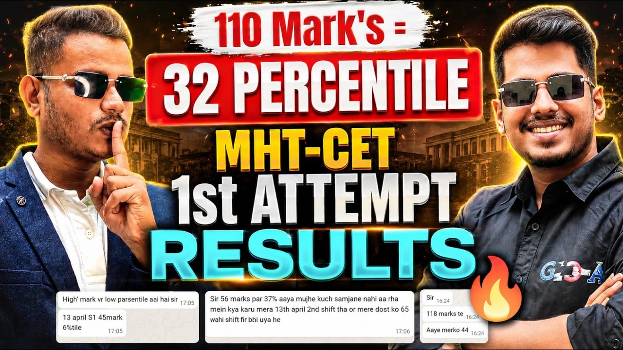 110 Mark's = 32 PERCENTILE 🔥 MHT-CET 1st Attempt 🚨PCM Results 🚨