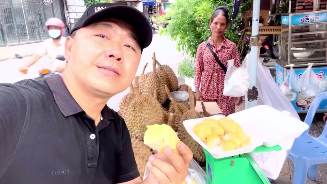 实拍金边街景 韭菜饼店 榴莲季节