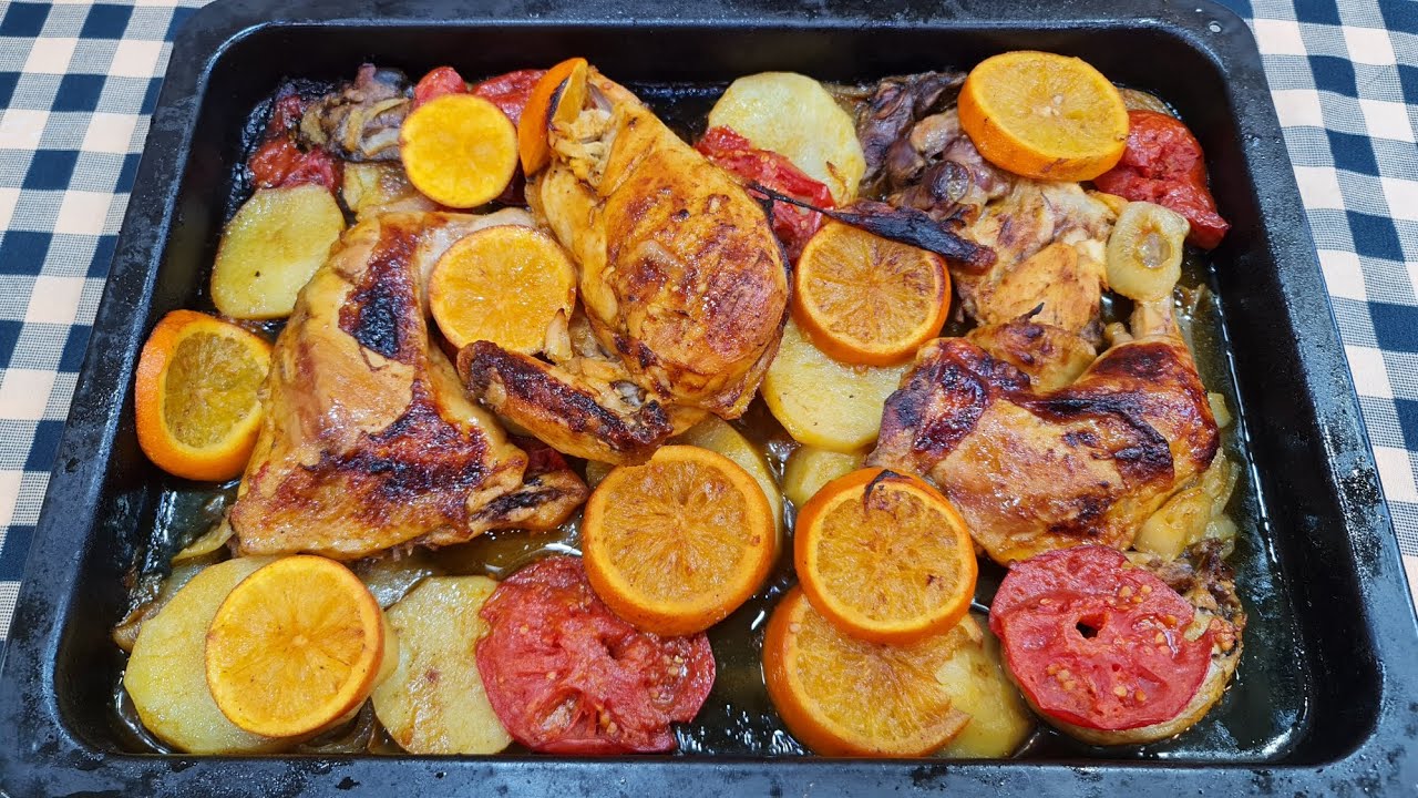 ألذ دجاج بالبرتقال مشوي في الفرن مع الخضار 🍗🍊 طعمه خرافي وسهل التحضير