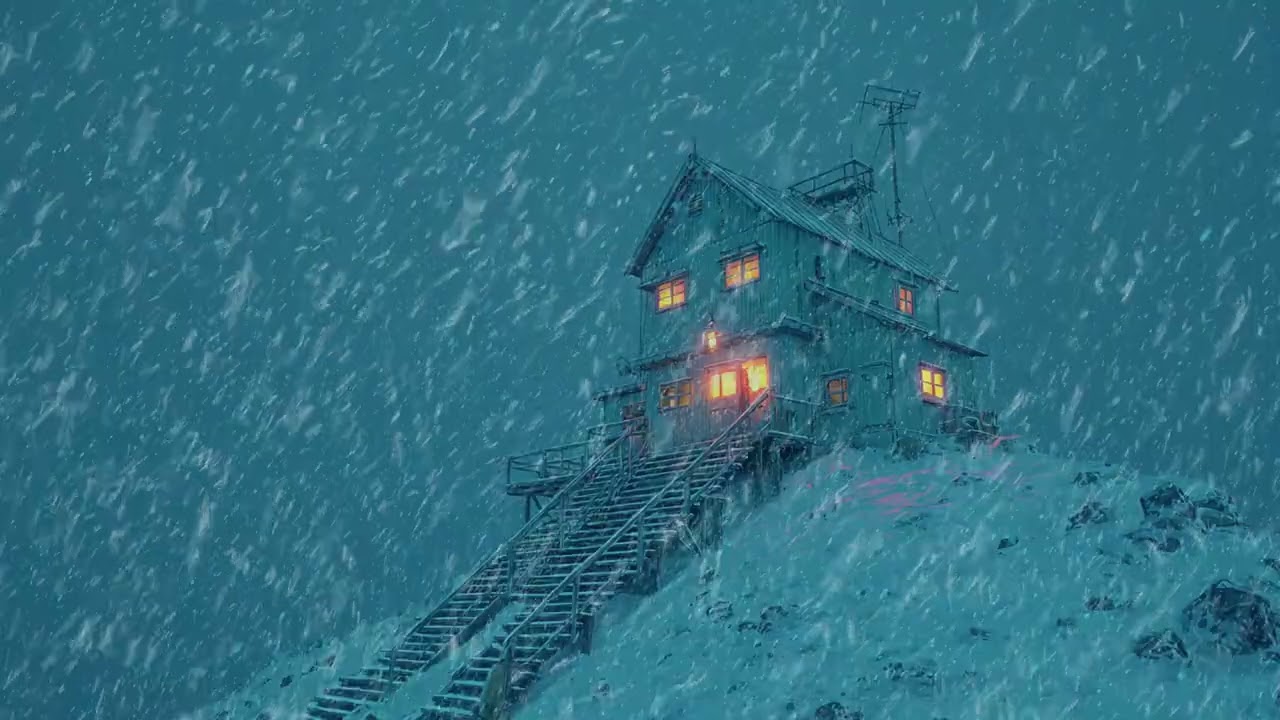Freezing Winter Storm at a Cozy Log Cabin ❄️ Howling Winds & Blowing Snow Ambience for Sleep