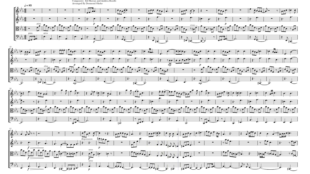 Perfect Symphony – String Quartet Sheet Music (Arranged by Desmond Okeke)
