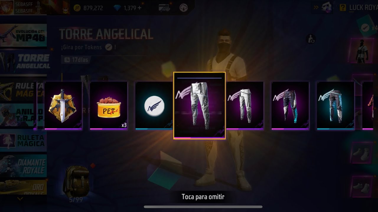 Sacando los pantalones angelicales Blancos Free Fire TORRE ANGELICAL