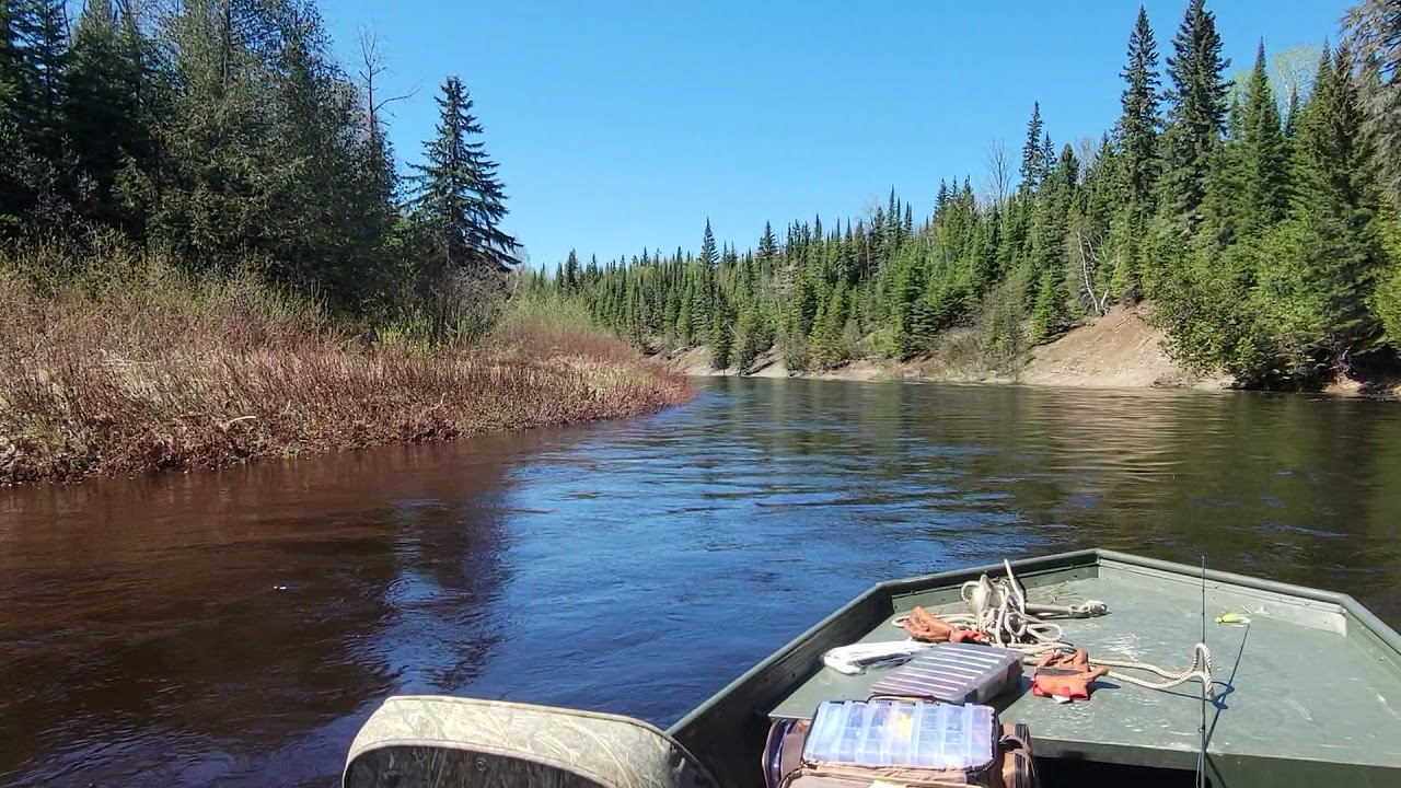 25hp Mercury outboard jet on a 16/48 jon boat going up one of the creeks on Albany River