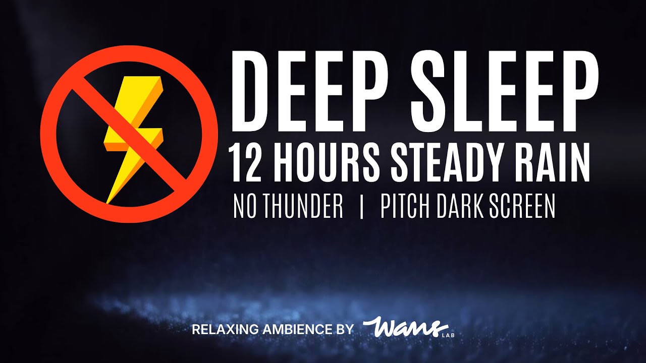 12 HOURS Steady Rain White Noise for Deep Sleep | No Thunder | Pitch Dark Screen
