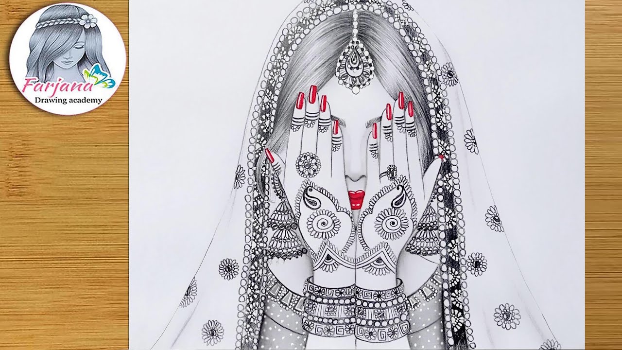 How to Draw a Traditional Bride - Easy Pencil Sketch Tutorial  || Mandala art of an Indian bride