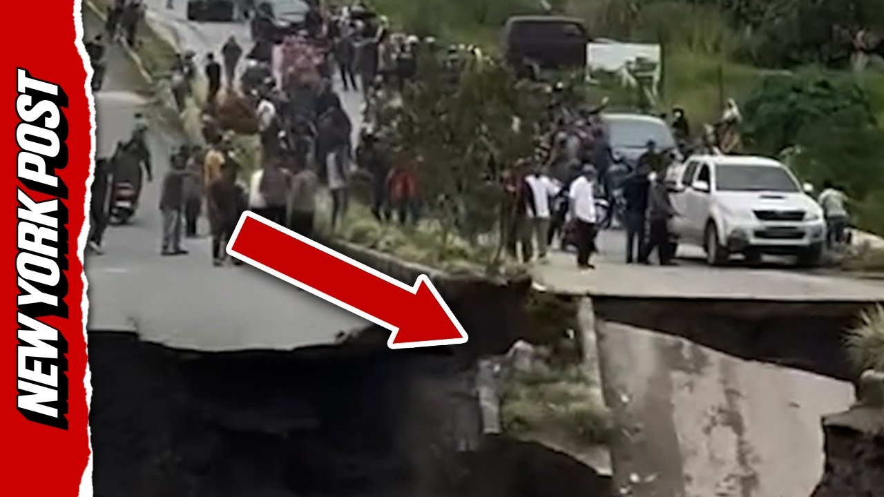 Terrifying Moment Highway CRUMBLES as Drivers Watch in Panic