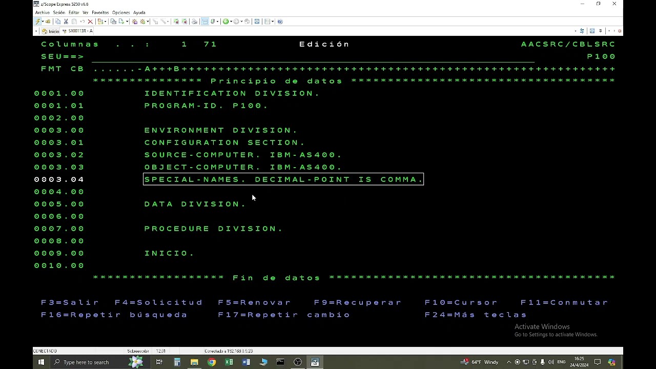 IBM AS400 , IBM i - Estructura de un programa Cobol en un AS/400