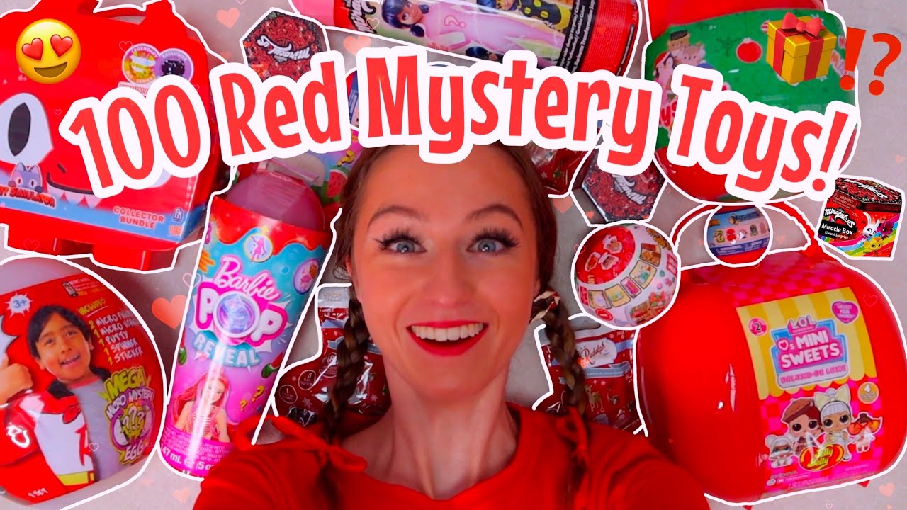 UNBOXING 100 *RED ONLY* MYSTERY TOYS!!😱🐞🎈🍉🌹❤️ (BARBIE POP, MIRACULOUS, L.O.L, RYANS WORLD ETC!🫢)