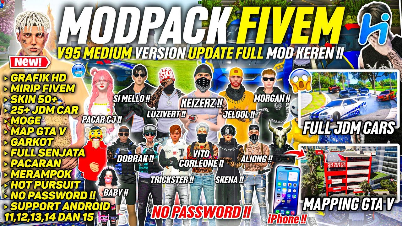 SHARE‼️GTA SA MODPACK FIVEM V95 MEDIUM VERSION FULL SKIN, JDM AND MAPPING 😱🥶 - SUPPORT SEMUA HP !!